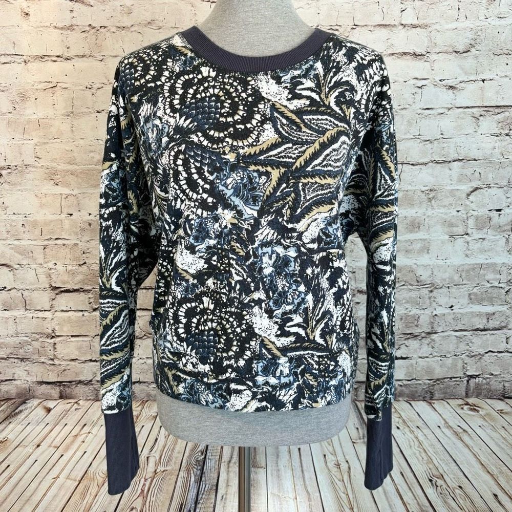 Joie Caleigh Blue Floral Paisley Cropped Pullover Sweatshirt Long Sleeve XL